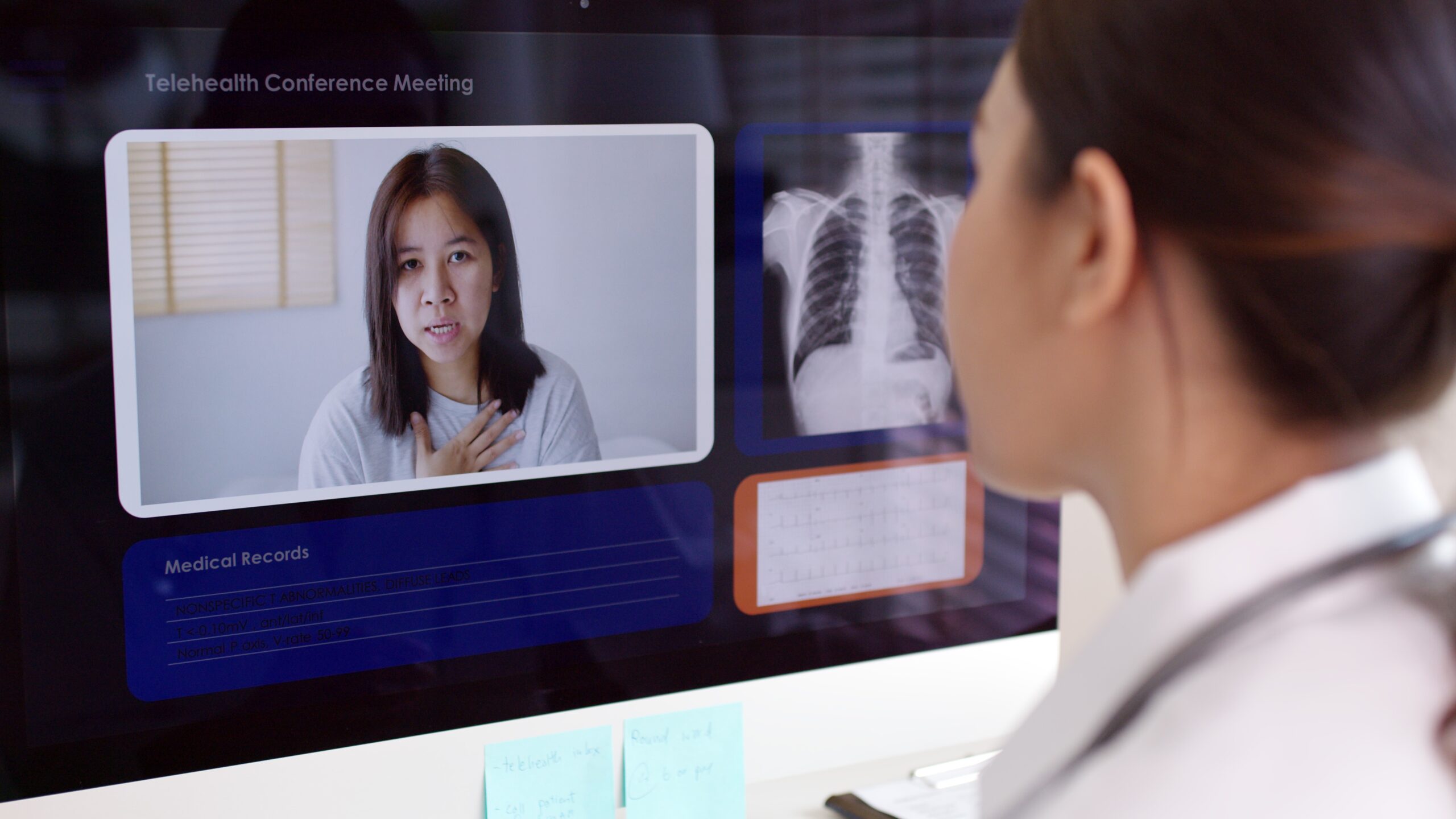 Attractive beautiful Asian Chinese female doctor video conference call online